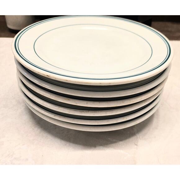 Rimroll Shenango Vintage Restaurant Ware 6.5 inch Plates Set Of 6 Green Stripe - Picture 1 of 10